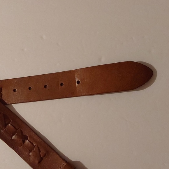 Buckle- Unisex Light Brown Leather Belt Cross Stitch X Vintage Unique Mod Trend - Picture 5 of 9